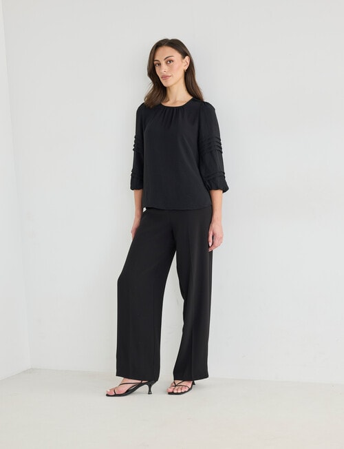 Oliver Black Three Quarter Sleeve Pleat Detail Top, Black product photo View 03 L