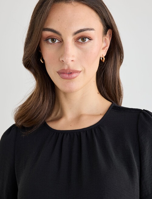 Oliver Black Three Quarter Sleeve Pleat Detail Top, Black product photo View 04 L