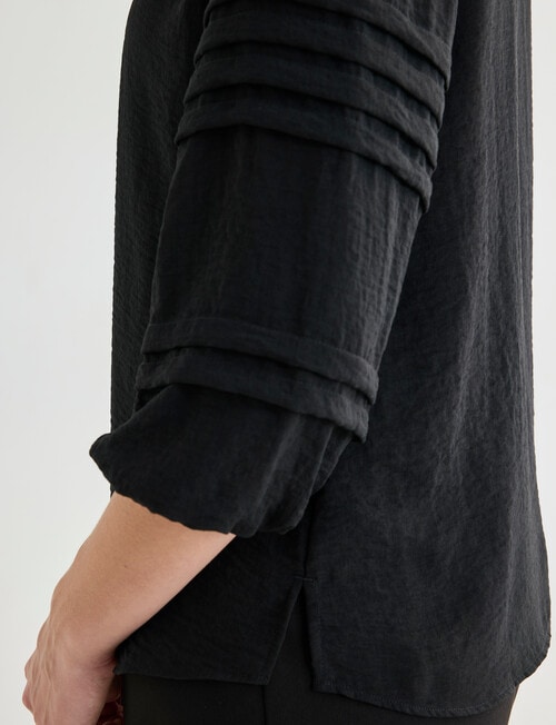 Oliver Black Three Quarter Sleeve Pleat Detail Top, Black product photo View 05 L