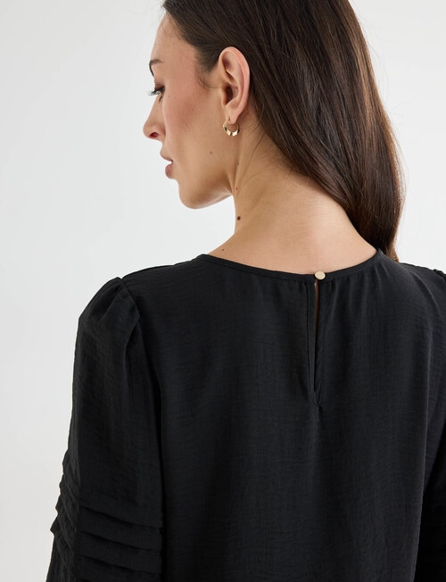 Oliver Black Three Quarter Sleeve Pleat Detail Top, Black product photo View 06 L