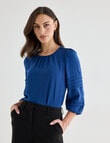 Oliver Black Three Quarter Sleeve Pleat Detail Top, Peacock product photo