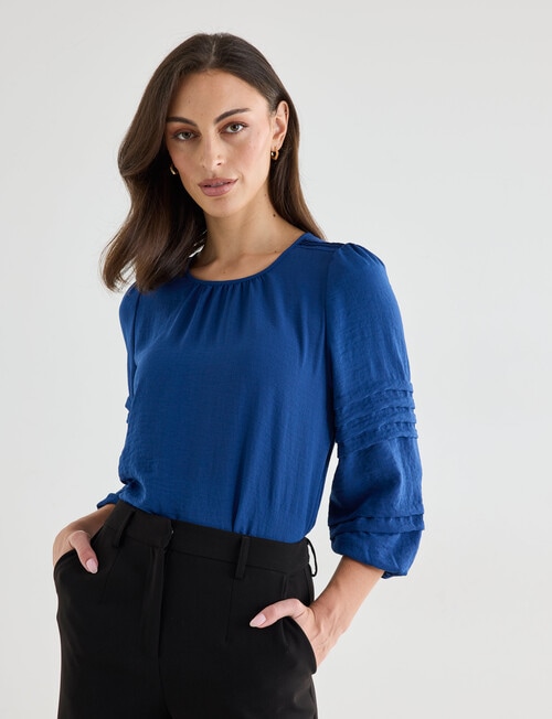 Oliver Black Three Quarter Sleeve Pleat Detail Top, Peacock product photo