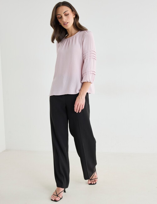 Oliver Black Three Quarter Sleeve Pleat Detail Top, Blush product photo View 03 L