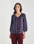 Oliver Black Three Quarter Sleeve V-Neck Top, Dice Print product photo