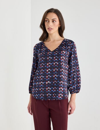 Oliver Black Three Quarter Sleeve V-Neck Top, Dice Print product photo