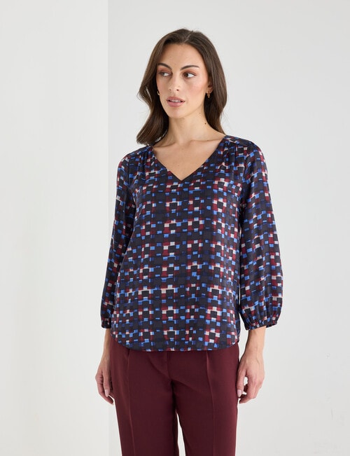 Oliver Black Three Quarter Sleeve V-Neck Top, Dice Print product photo
