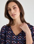 Oliver Black Three Quarter Sleeve V-Neck Top, Dice Print product photo View 04 S