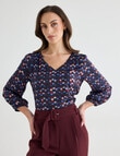Oliver Black Three Quarter Sleeve V-Neck Top, Dice Print product photo View 05 S