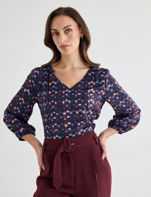 Oliver Black Three Quarter Sleeve V-Neck Top, Dice Print product photo View 05 L