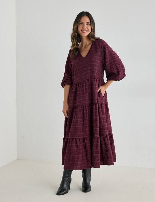 Whistle V Neck Midi Dress, Dark Cherry product photo View 03 L