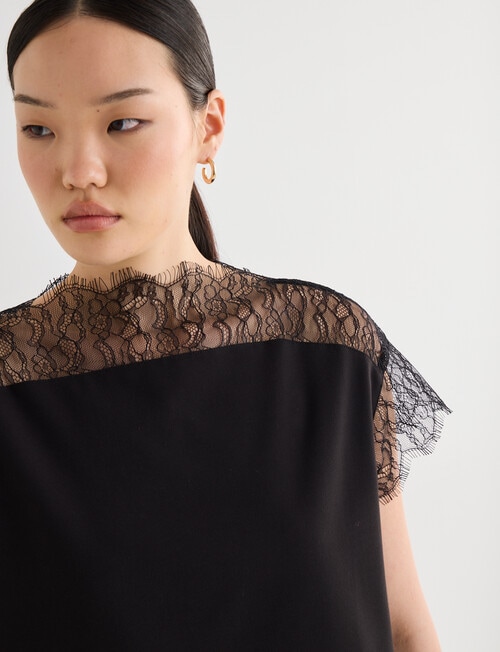 State of play Saskia Lace Trim Top, Charcoal & Black product photo