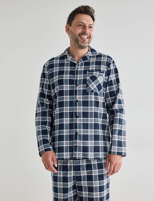 Chisel Check Flannel Long PJ Set, Navy & Grey product photo