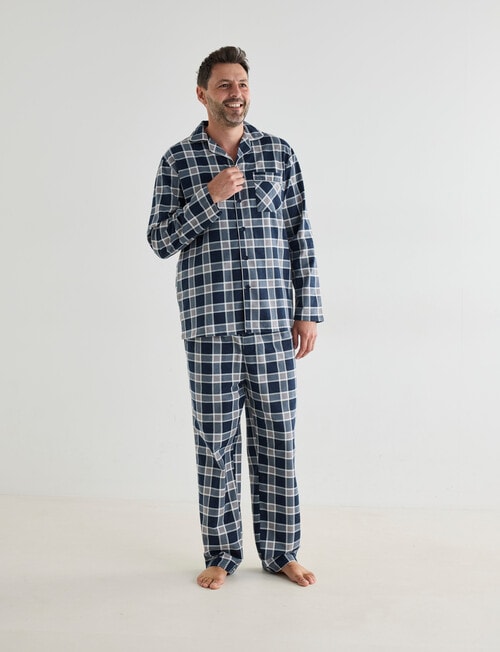 Chisel Check Flannel Long PJ Set, Navy & Grey product photo View 03 L