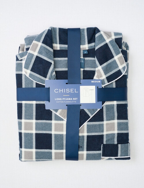 Chisel Check Flannel Long PJ Set, Navy & Grey product photo View 07 L