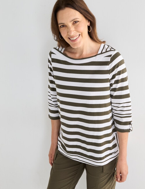 Line 7 Raydar Stripe Top, Khaki & White product photo
