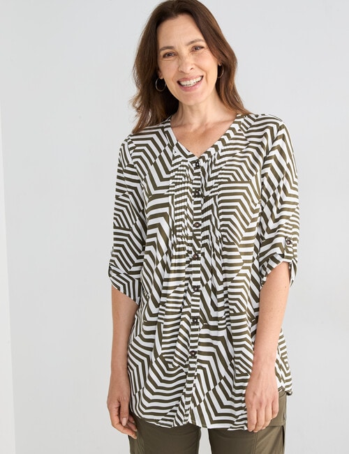 Line 7 Step Pintuck Shirt, Khaki Print product photo View 05 L