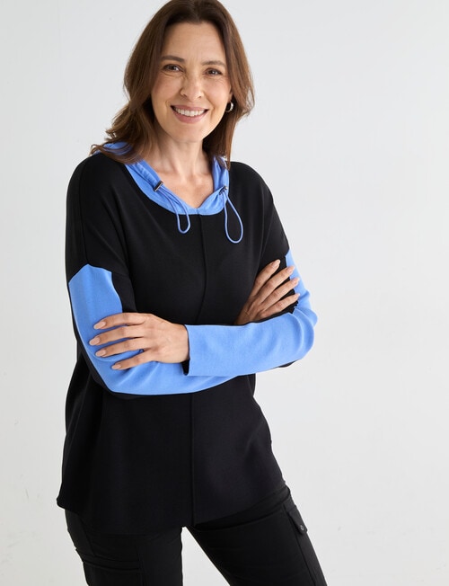 Line 7 Idol Knitted Hoodie, Black & Marina Blue product photo