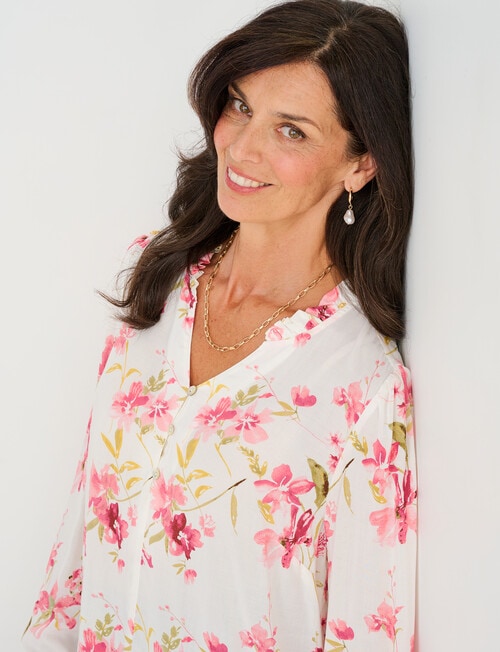 Ella J Ruffle Detail Top, Pink Floral product photo