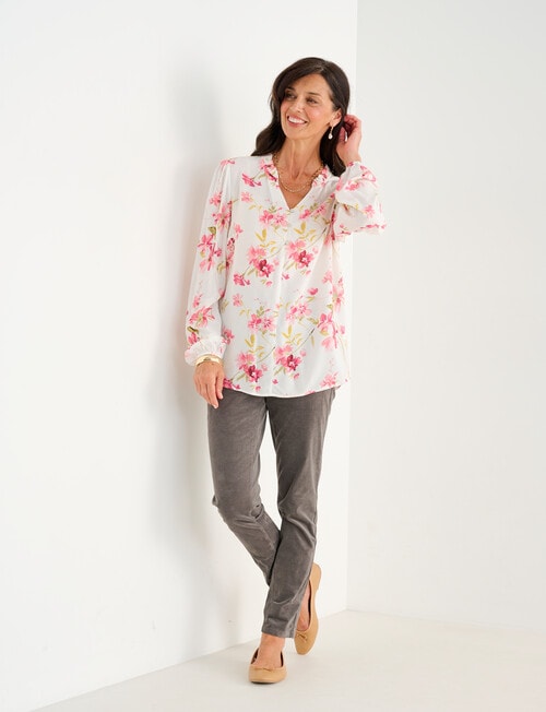Ella J Ruffle Detail Top, Pink Floral product photo View 03 L