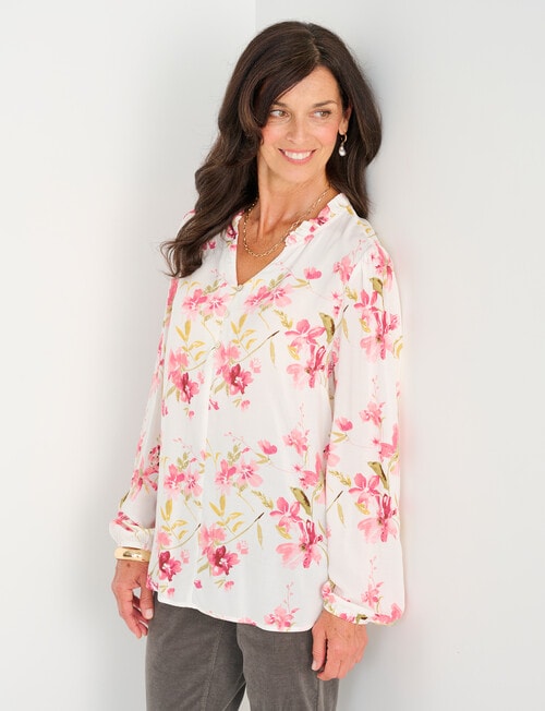 Ella J Ruffle Detail Top, Pink Floral product photo View 06 L