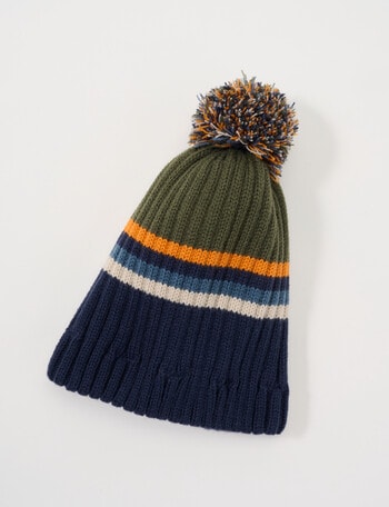 Mac & Ellie Chunky Stripe Beanie, Navy with Multicolours product photo