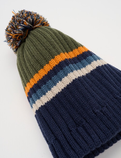 Mac & Ellie Chunky Stripe Beanie, Navy with Multicolours product photo View 02 L