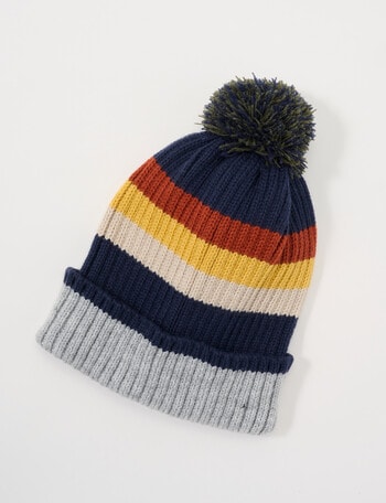 Mac & Ellie Chunky Stripe Beanie, Grey with Multicolours product photo