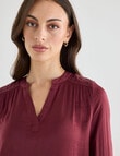 Oliver Black V-Neck Pleated Satin Top, Burgundy product photo