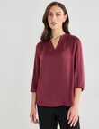 Oliver Black V-Neck Pleated Satin Top, Burgundy product photo View 04 S