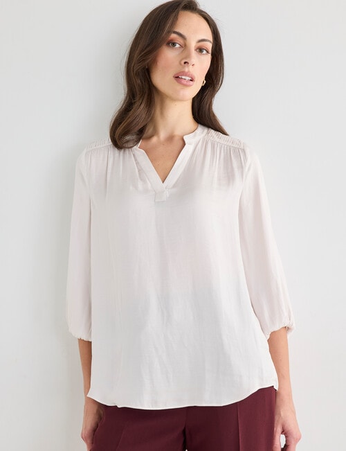Oliver Black V-Neck Pleated Satin Top, Alabaster product photo
