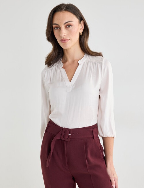 Oliver Black V-Neck Pleated Satin Top, Alabaster product photo View 05 L