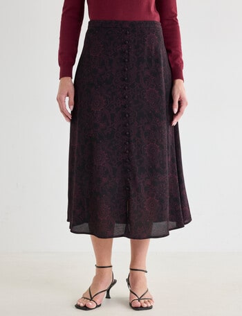 Oliver Black Button Front Skirt, Print Floral Black product photo