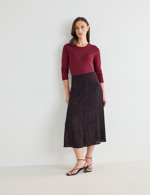 Oliver Black Button Front Skirt, Print Floral Black product photo View 03 L