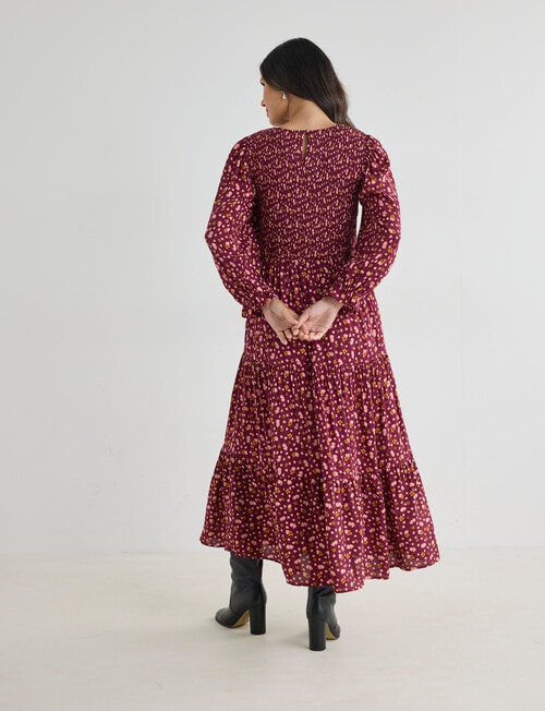 Whistle Shirred V Neck Midi Dress, Ditsy Floral Plum product photo View 02 L