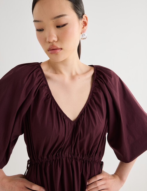 State of play Camille Shirred Dress, Dark Cherry product photo View 04 L