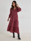 Whistle Shirred V Neck Midi Dress, Ditsy Floral Plum product photo View 03 S