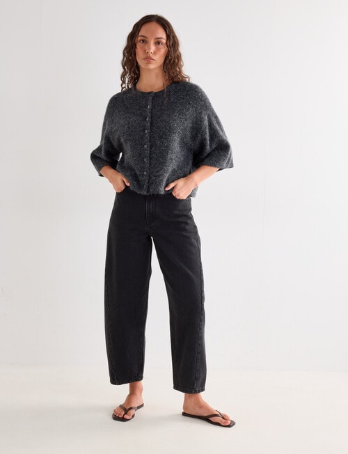 Mineral Beau Alpaca Blend Short Sleeve Cardigan, Charcoal Marle product photo View 03 L
