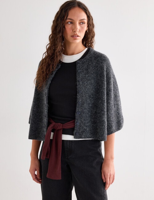 Mineral Beau Alpaca Blend Short Sleeve Cardigan, Charcoal Marle product photo View 05 L