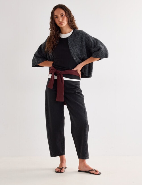 Mineral Beau Alpaca Blend Short Sleeve Cardigan, Charcoal Marle product photo View 06 L