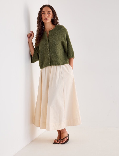 Mineral Beau Alpaca Blend Short Sleeve Cardigan, Winter Moss product photo View 03 L