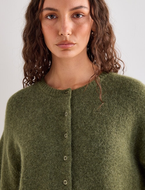 Mineral Beau Alpaca Blend Short Sleeve Cardigan, Winter Moss product photo View 04 L