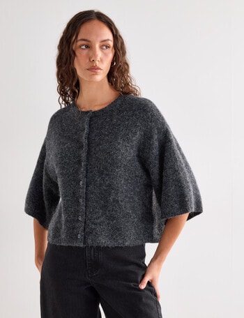 Mineral Beau Alpaca Blend Short Sleeve Cardigan, Charcoal Marle product photo