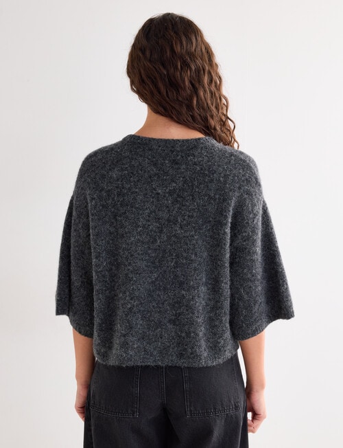 Mineral Beau Alpaca Blend Short Sleeve Cardigan, Charcoal Marle product photo View 02 L
