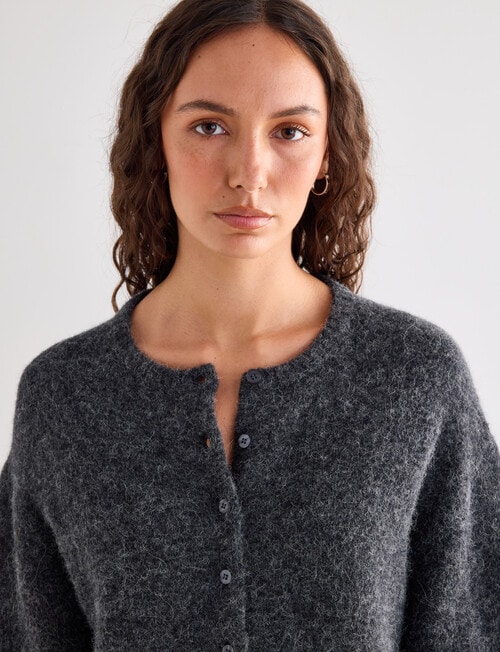 Mineral Beau Alpaca Blend Short Sleeve Cardigan, Charcoal Marle product photo View 04 L