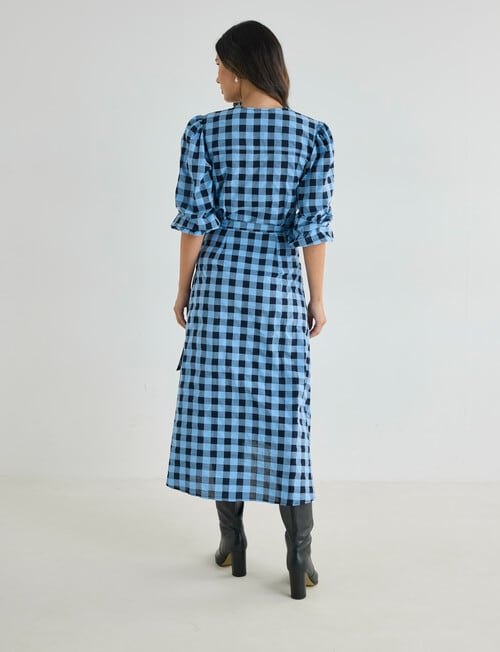 Whistle Wrap Midi Dress, Check Blue product photo View 02 L