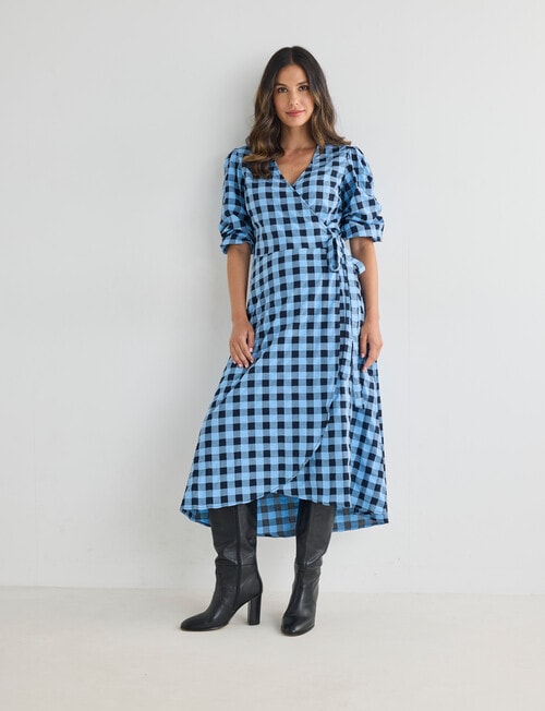 Whistle Wrap Midi Dress, Check Blue product photo View 03 L