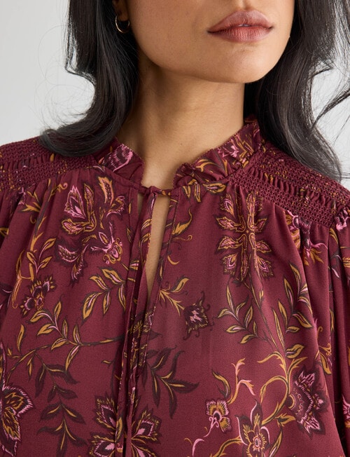 Whistle Three Quarter Sleeve Shirred Blouse, Deep Plum product photo View 05 L