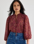 Whistle Three Quarter Sleeve Shirred Blouse, Deep Plum product photo View 07 S
