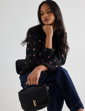 Whistle Faux Croc Crossbody Bag, Black product photo