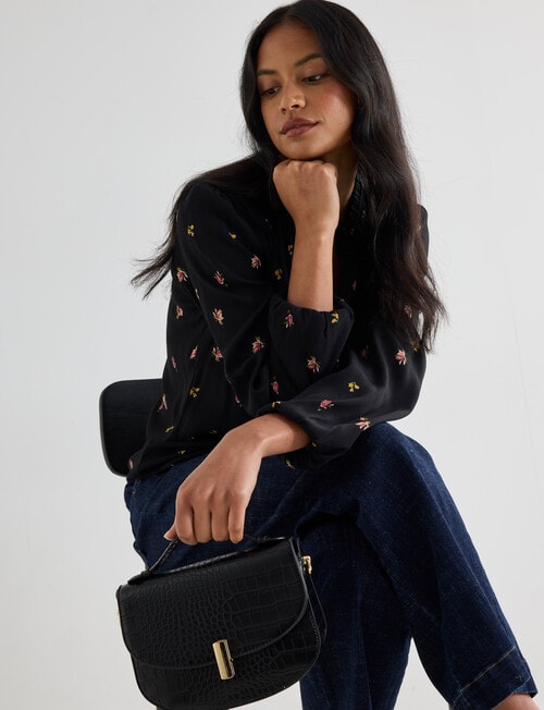 Whistle Faux Croc Crossbody Bag, Black product photo